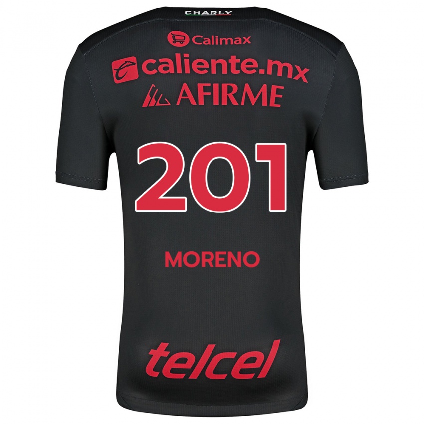 Niño Camiseta Jesús Moreno #201 Negro Rojo 1ª Equipación 2024/25 La Camisa Argentina