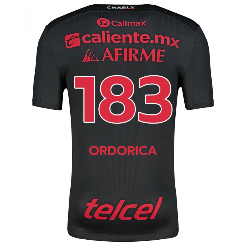 Niño Camiseta Brandon Ordorica #183 Negro Rojo 1ª Equipación 2024/25 La Camisa Argentina