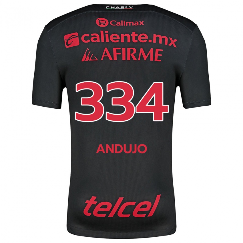 Niño Camiseta Favio Andujo #334 Negro Rojo 1ª Equipación 2024/25 La Camisa Argentina