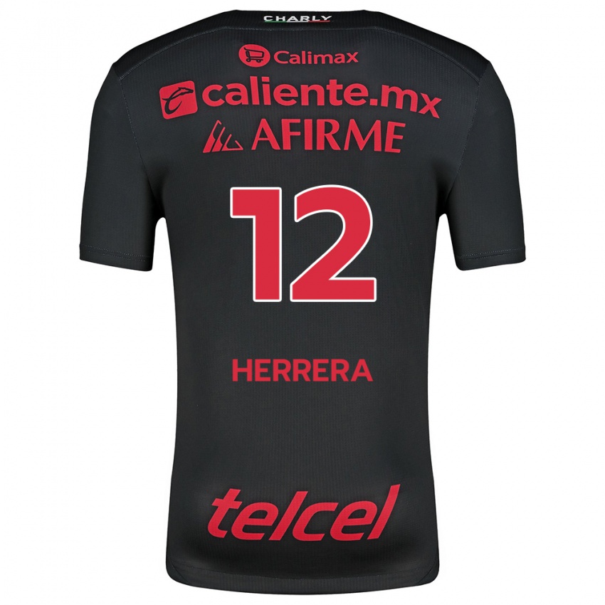 Niño Camiseta Melissa Herrera #12 Negro Rojo 1ª Equipación 2024/25 La Camisa Argentina