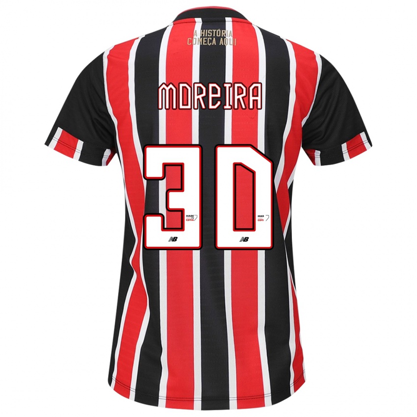 Niño Camiseta João Moreira #30 Negro Rojo Blanco 2ª Equipación 2024/25 La Camisa Argentina