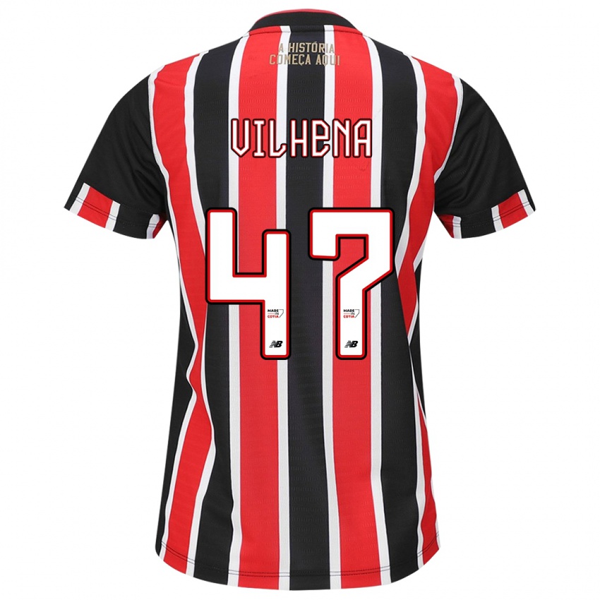 Niño Camiseta Pedro Vilhena #47 Negro Rojo Blanco 2ª Equipación 2024/25 La Camisa Argentina