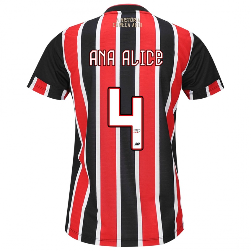 Niño Camiseta Ana Alice Luciano Da Silva #4 Negro Rojo Blanco 2ª Equipación 2024/25 La Camisa Argentina