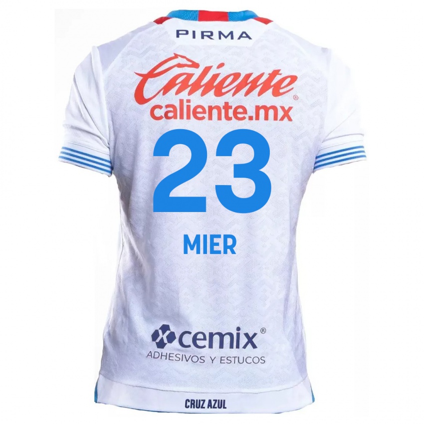 Niño Camiseta Kevin Mier #23 Blanco Azul 2ª Equipación 2024/25 La Camisa Argentina