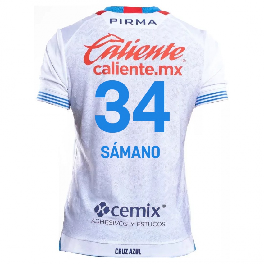 Niño Camiseta Leonardo Sámano #34 Blanco Azul 2ª Equipación 2024/25 La Camisa Argentina