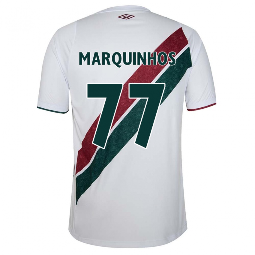 Niño Camiseta Marquinhos #77 Blanco Verde Granate 2ª Equipación 2024/25 La Camisa Argentina