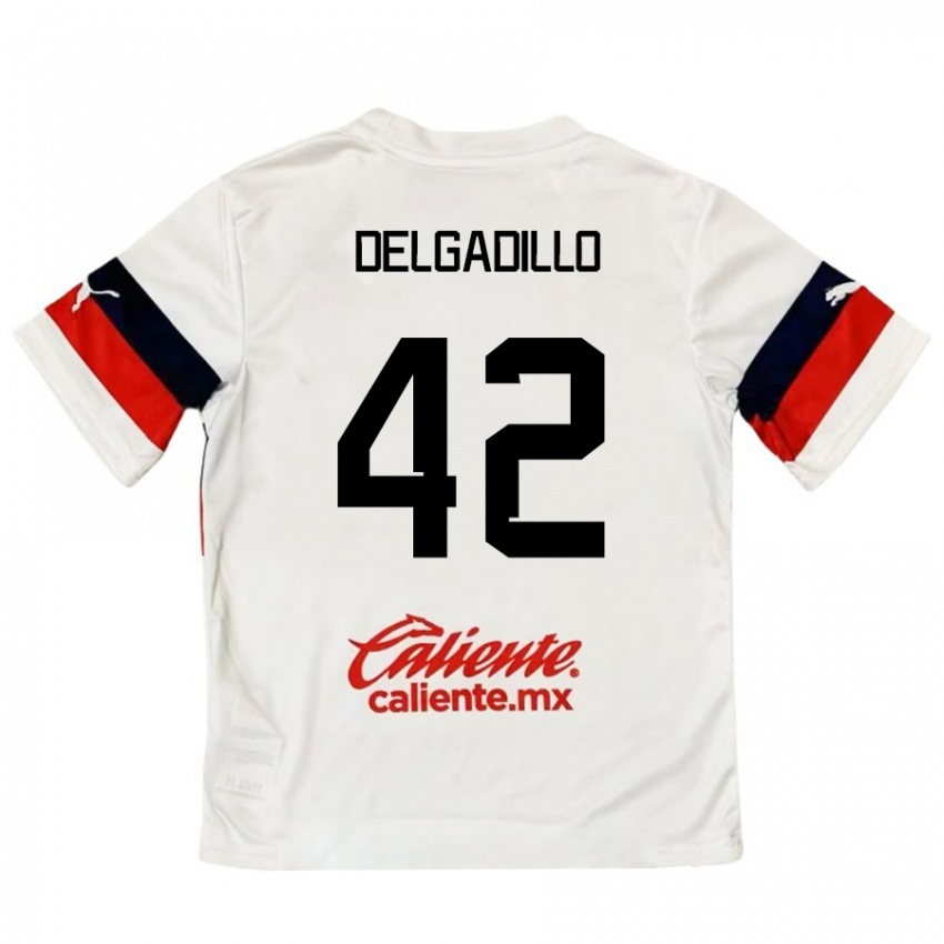 Niño Camiseta Diego Delgadillo #42 Blanco Rojo 2ª Equipación 2024/25 La Camisa Argentina