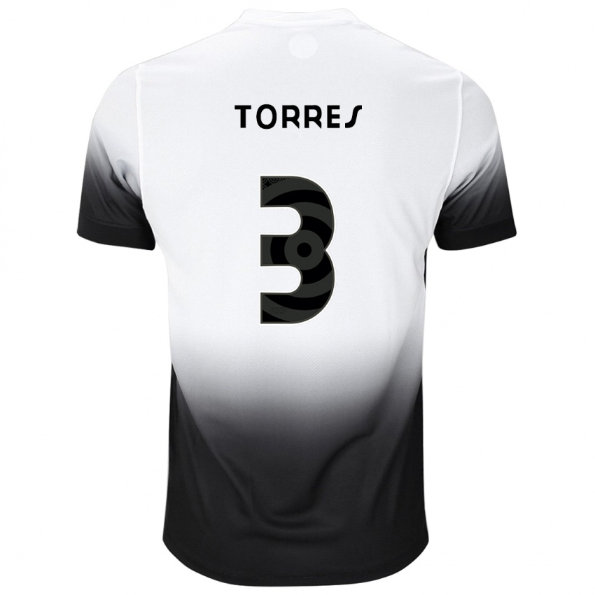 Hombre Camiseta Felix Torres #3 Blanco Negro 1ª Equipación 2024/25 La Camisa Argentina