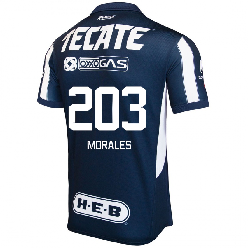 Hombre Camiseta Alejandro Morales #203 Azul Rojo Blanco 1ª Equipación 2024/25 La Camisa Argentina