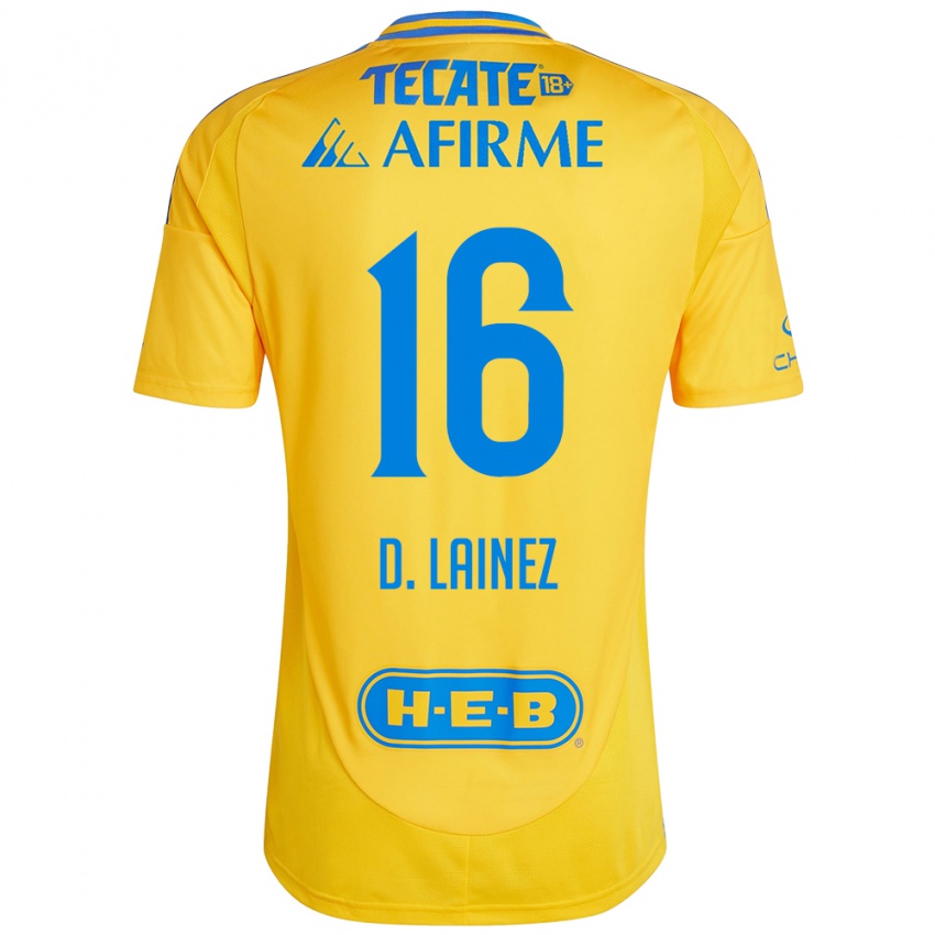 Hombre Camiseta Diego Lainez #16 Oro Amarillo 1ª Equipación 2024/25 La Camisa Argentina