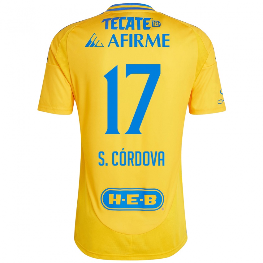 Hombre Camiseta Sebastian Cordova #17 Oro Amarillo 1ª Equipación 2024/25 La Camisa Argentina