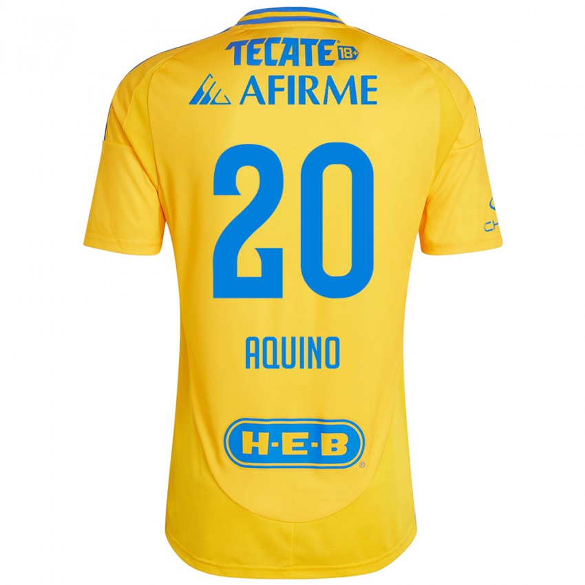 Hombre Camiseta Javier Aquino #20 Oro Amarillo 1ª Equipación 2024/25 La Camisa Argentina