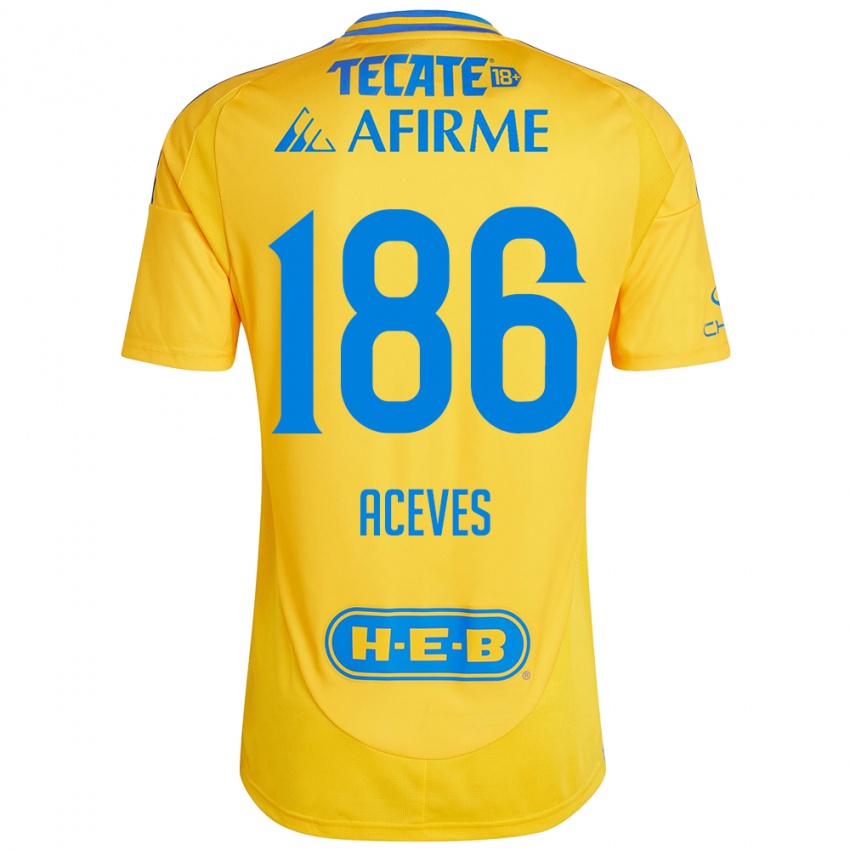 Hombre Camiseta Israel Aceves #186 Oro Amarillo 1ª Equipación 2024/25 La Camisa Argentina