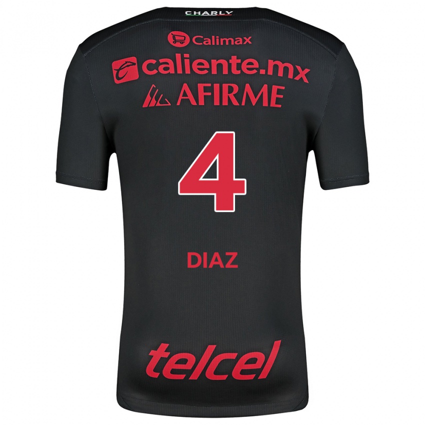 Hombre Camiseta Nicolás Díaz #4 Negro Rojo 1ª Equipación 2024/25 La Camisa Argentina