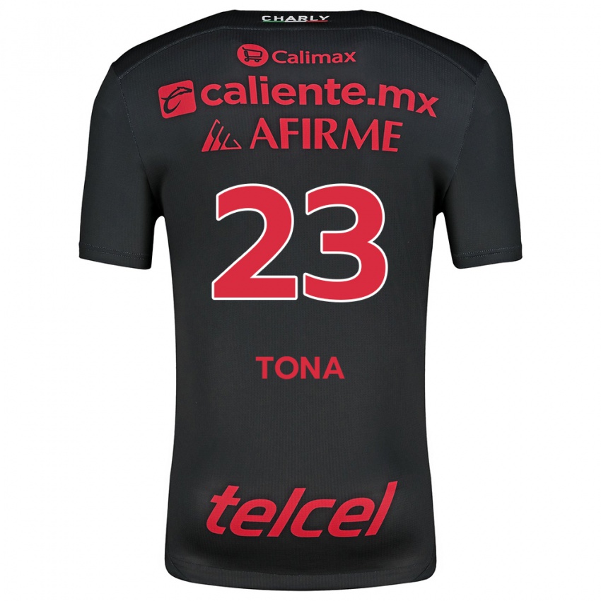 Hombre Camiseta Iván Tona #23 Negro Rojo 1ª Equipación 2024/25 La Camisa Argentina