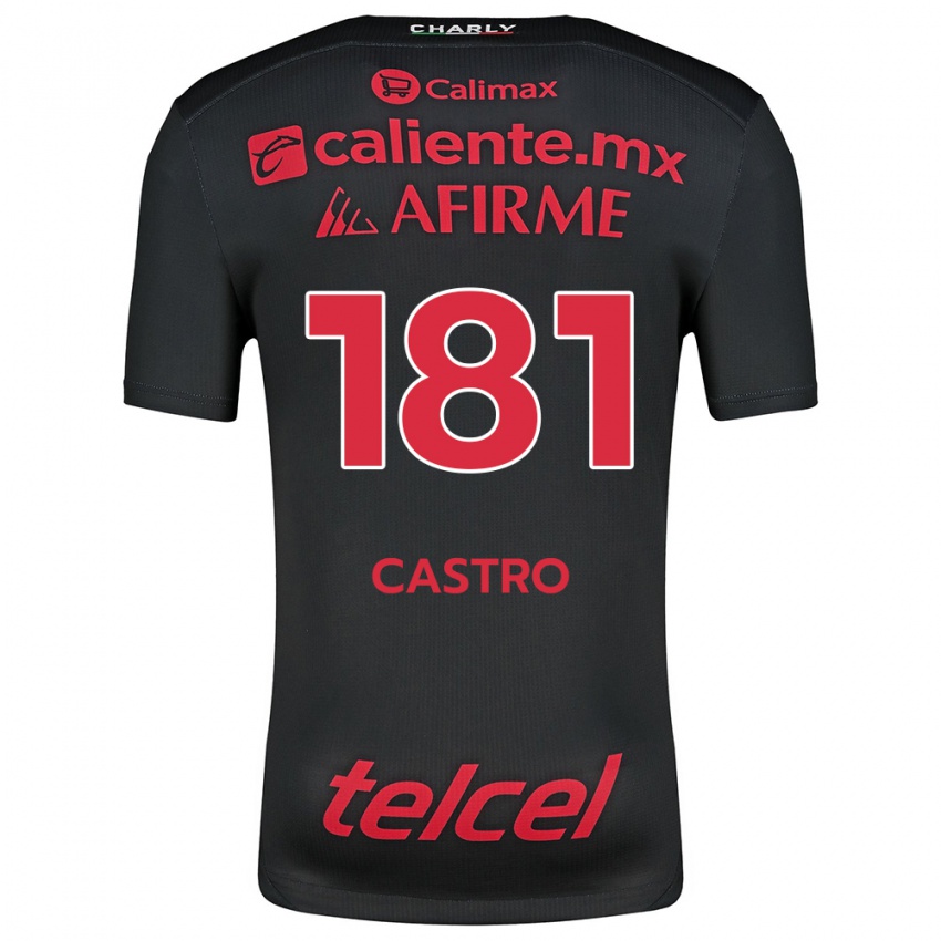 Hombre Camiseta José Castro #181 Negro Rojo 1ª Equipación 2024/25 La Camisa Argentina