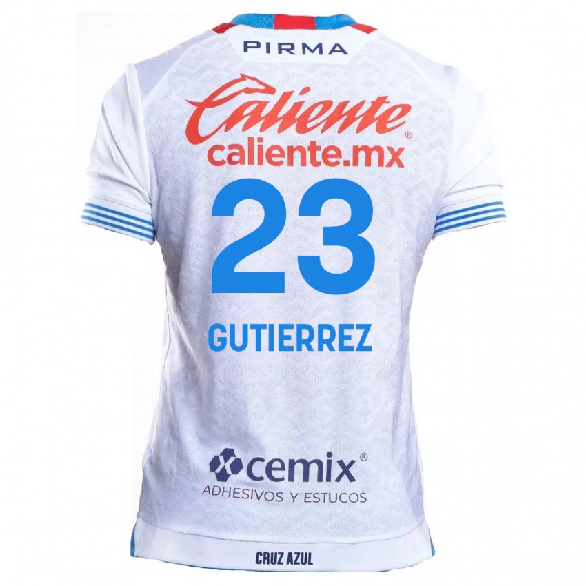 Hombre Camiseta Ivonne Gutierrez #23 Blanco Azul 2ª Equipación 2024/25 La Camisa Argentina