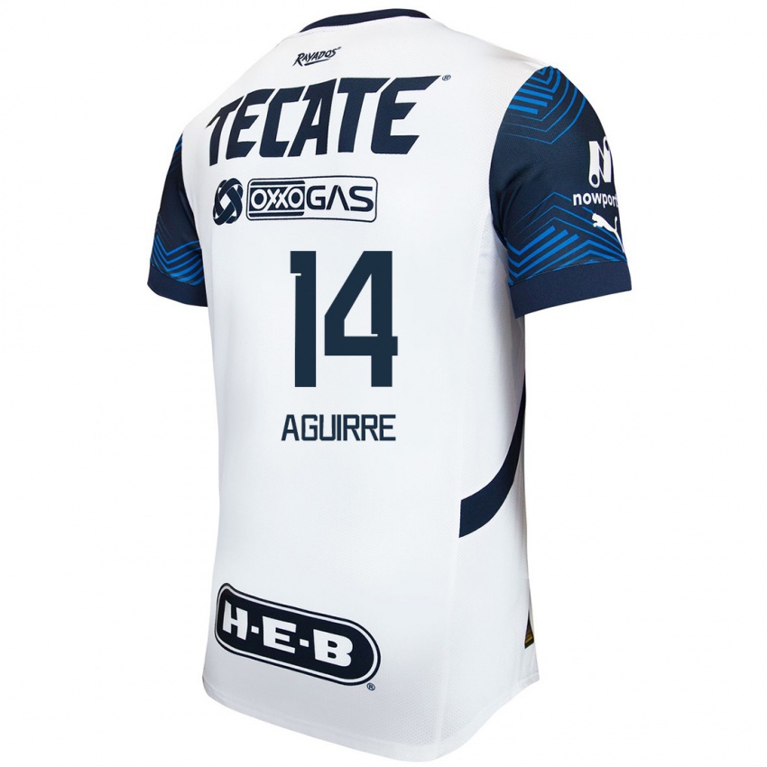 Hombre Camiseta Erick Aguirre #14 Blanco Azul 2ª Equipación 2024/25 La Camisa Argentina