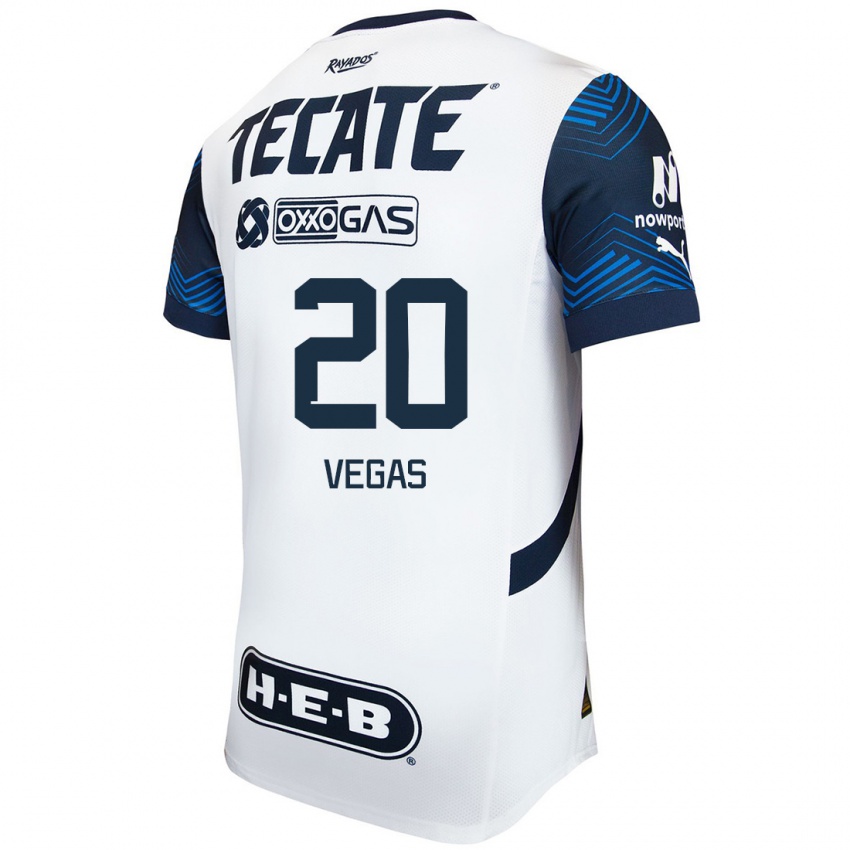 Hombre Camiseta Sebastian Vegas #20 Blanco Azul 2ª Equipación 2024/25 La Camisa Argentina