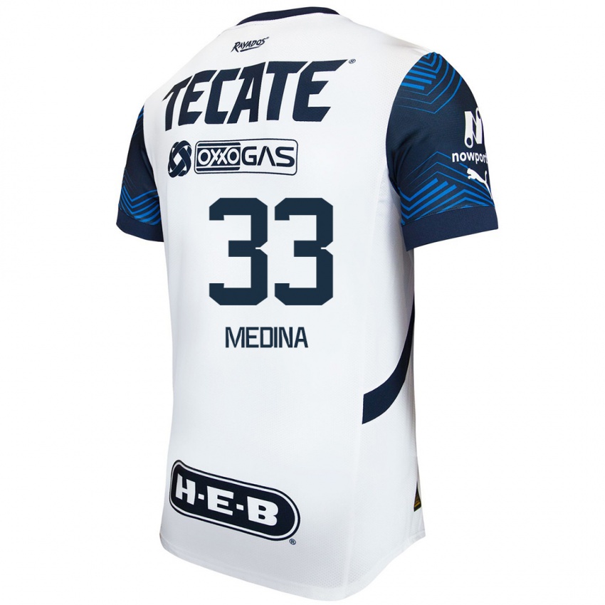 Hombre Camiseta Stefan Medina #33 Blanco Azul 2ª Equipación 2024/25 La Camisa Argentina