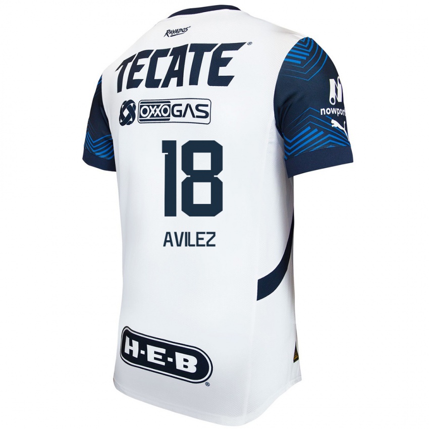 Hombre Camiseta Aylin Avilez #18 Blanco Azul 2ª Equipación 2024/25 La Camisa Argentina