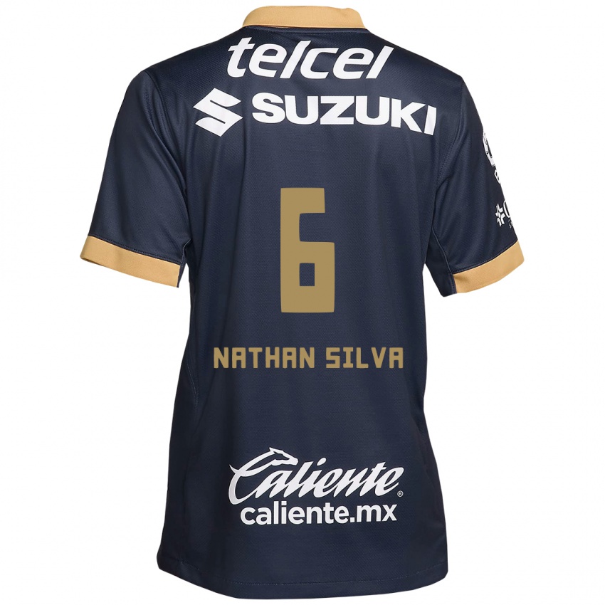 Hombre Camiseta Nathan Silva #6 Obsidiana Dorada Blanca 2ª Equipación 2024/25 La Camisa Argentina