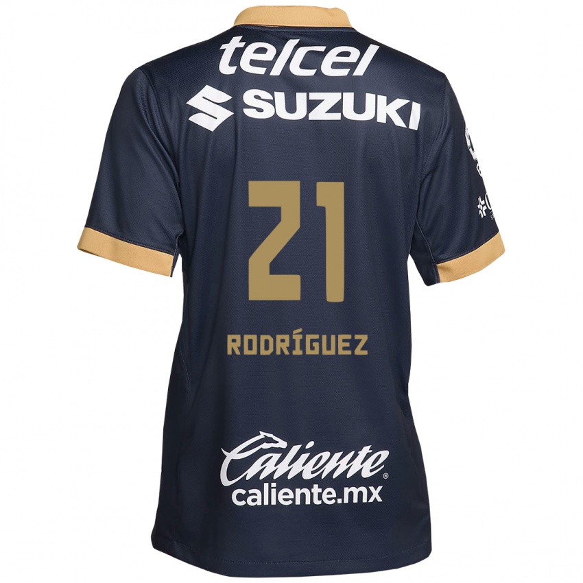 Hombre Camiseta Michell Rodriguez #21 Obsidiana Dorada Blanca 2ª Equipación 2024/25 La Camisa Argentina