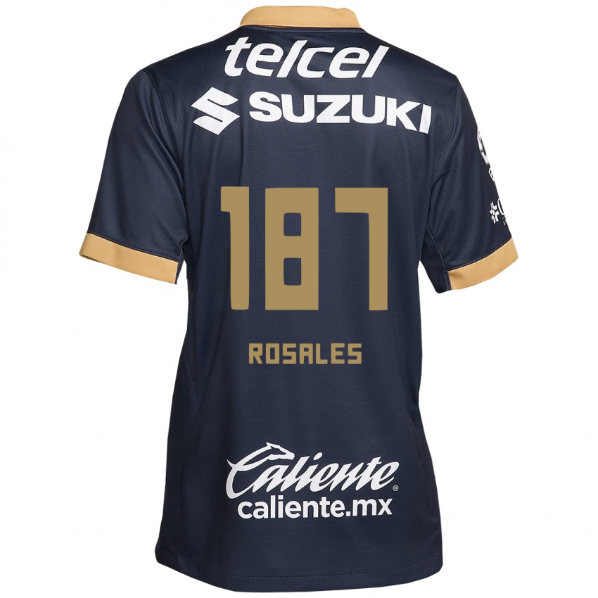 Hombre Camiseta Alonso Rosales #187 Obsidiana Dorada Blanca 2ª Equipación 2024/25 La Camisa Argentina