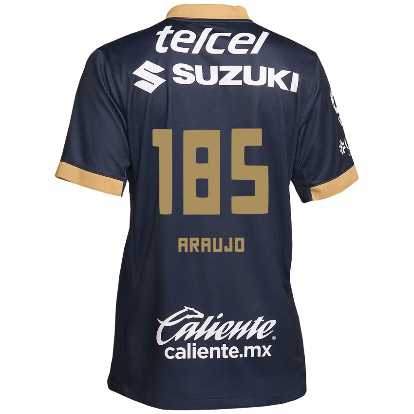 Hombre Camiseta Andrés Araujo #185 Obsidiana Dorada Blanca 2ª Equipación 2024/25 La Camisa Argentina