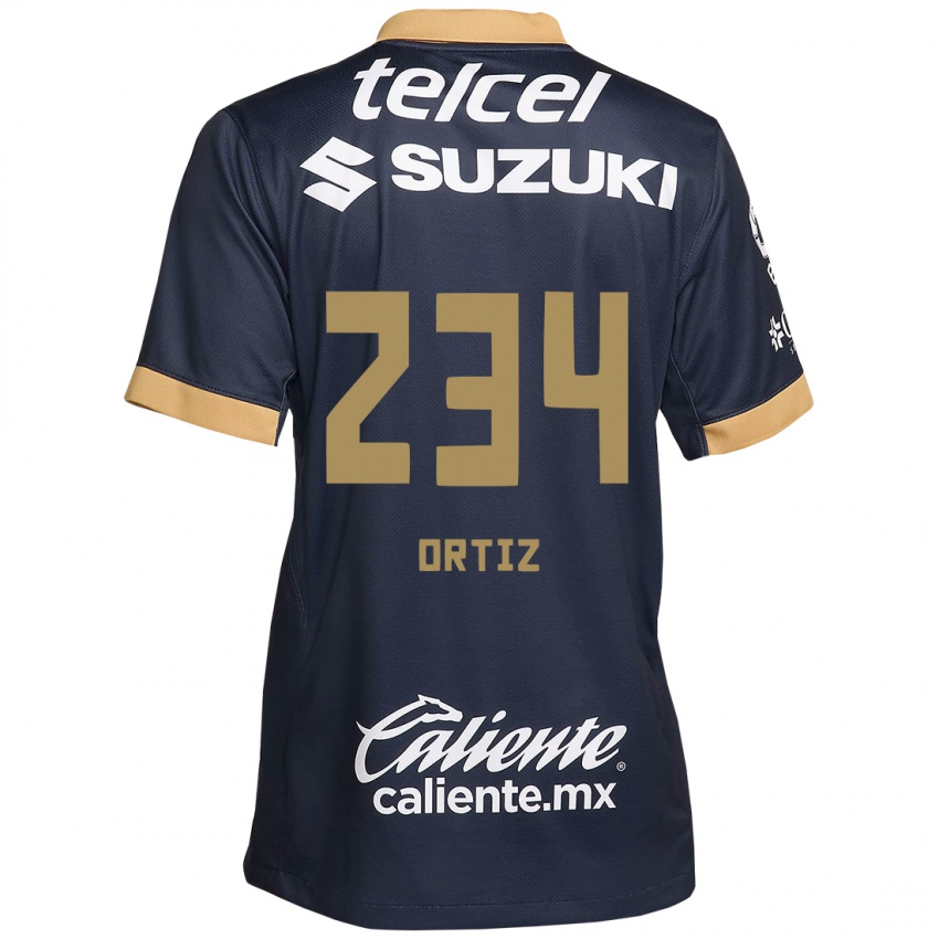 Hombre Camiseta Jorge Ortiz #234 Obsidiana Dorada Blanca 2ª Equipación 2024/25 La Camisa Argentina