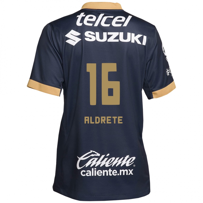 Hombre Camiseta Adrian Aldrete #16 Obsidiana Dorada Blanca 2ª Equipación 2024/25 La Camisa Argentina