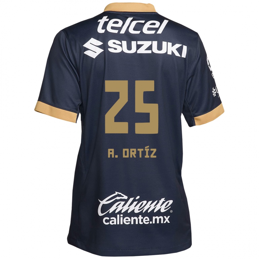 Hombre Camiseta Arturo Ortiz #25 Obsidiana Dorada Blanca 2ª Equipación 2024/25 La Camisa Argentina