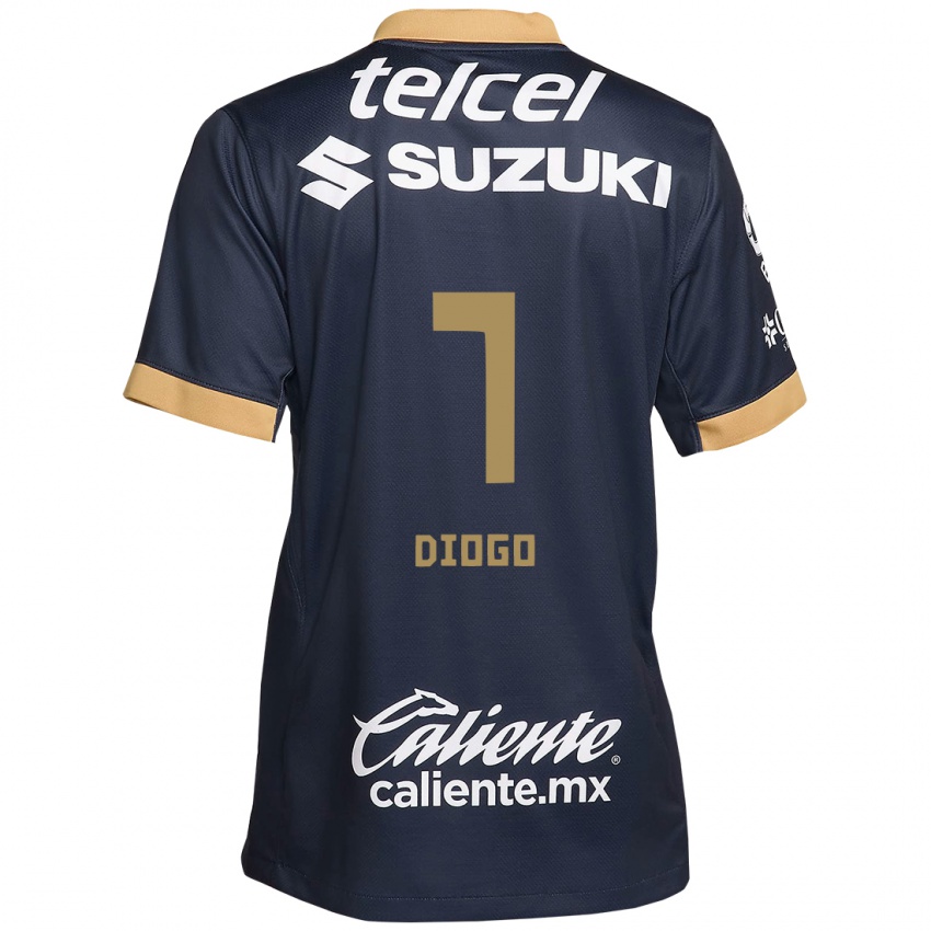 Hombre Camiseta Diogo #7 Obsidiana Dorada Blanca 2ª Equipación 2024/25 La Camisa Argentina