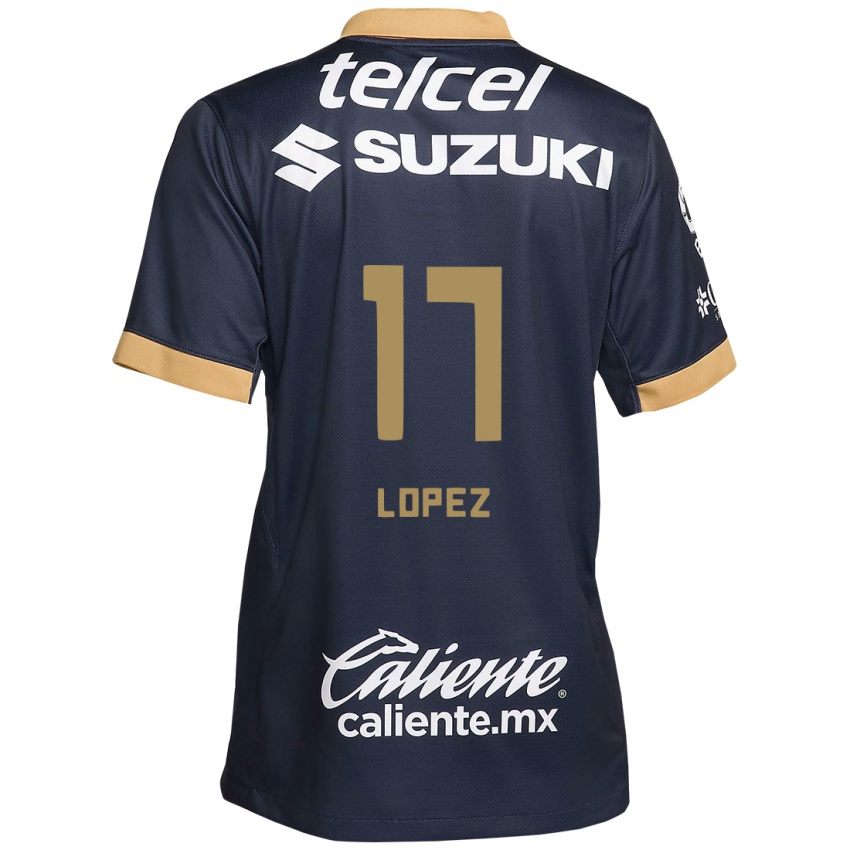 Hombre Camiseta Leonel Lopez #17 Obsidiana Dorada Blanca 2ª Equipación 2024/25 La Camisa Argentina