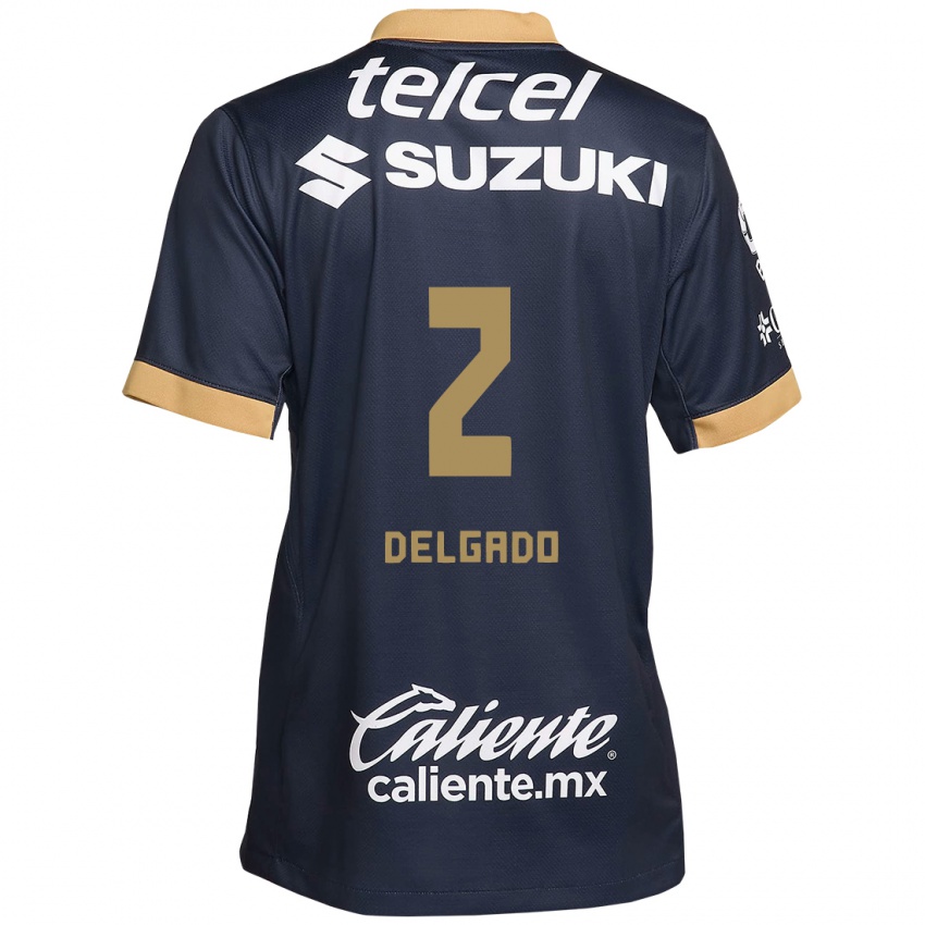 Hombre Camiseta Dirce Delgado #2 Obsidiana Dorada Blanca 2ª Equipación 2024/25 La Camisa Argentina