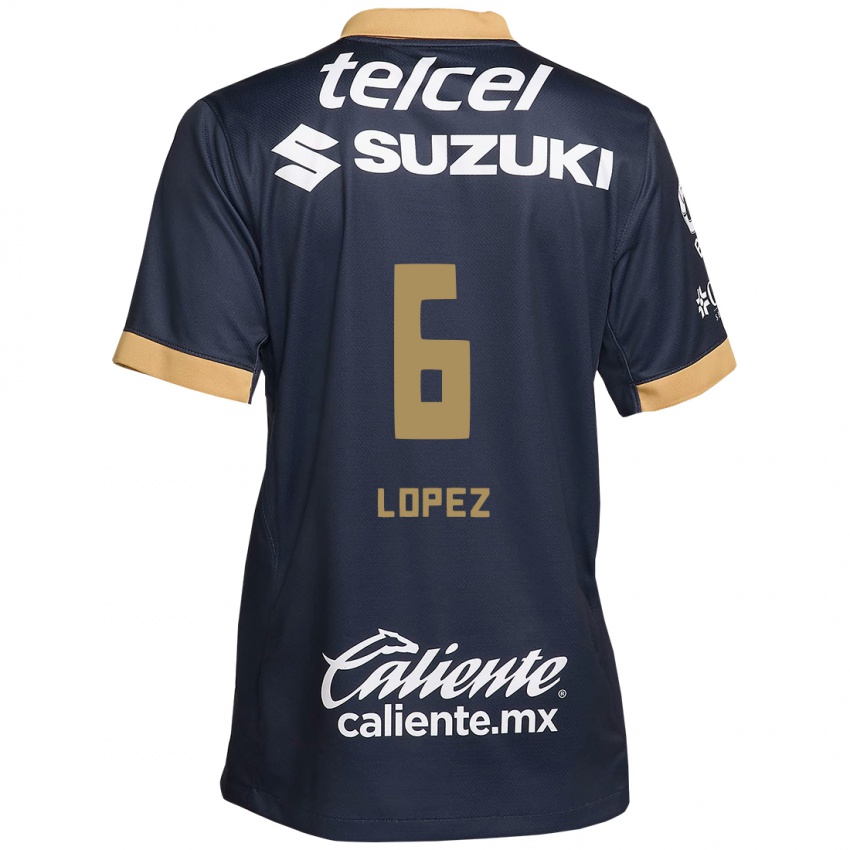 Hombre Camiseta Nathalia Lopez #6 Obsidiana Dorada Blanca 2ª Equipación 2024/25 La Camisa Argentina