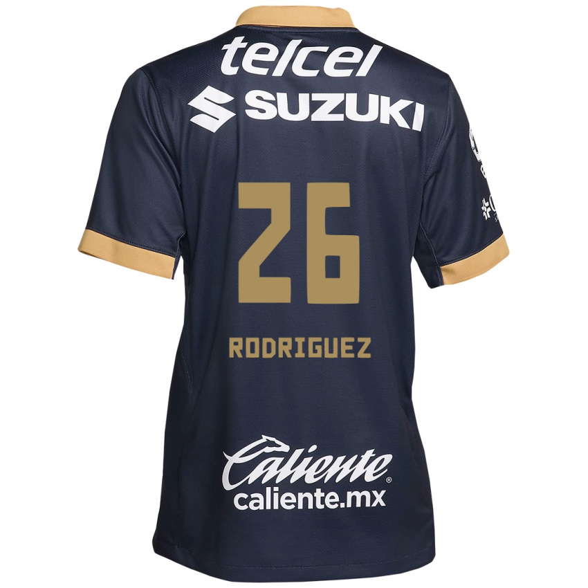 Hombre Camiseta Lucia Rodriguez #26 Obsidiana Dorada Blanca 2ª Equipación 2024/25 La Camisa Argentina