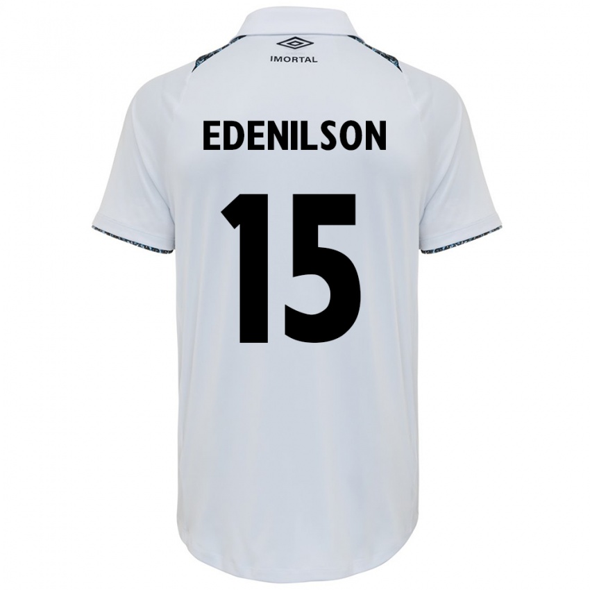 Hombre Camiseta Edenilson #15 Blanco Azul 2ª Equipación 2024/25 La Camisa Argentina