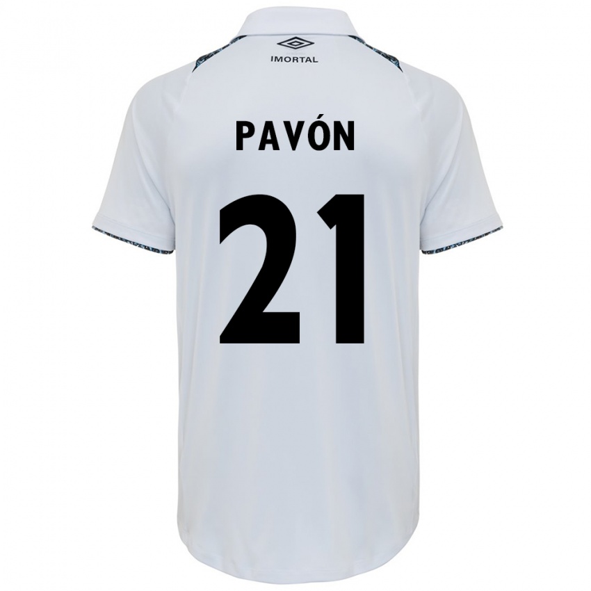 Hombre Camiseta Cristian Pavon #21 Blanco Azul 2ª Equipación 2024/25 La Camisa Argentina