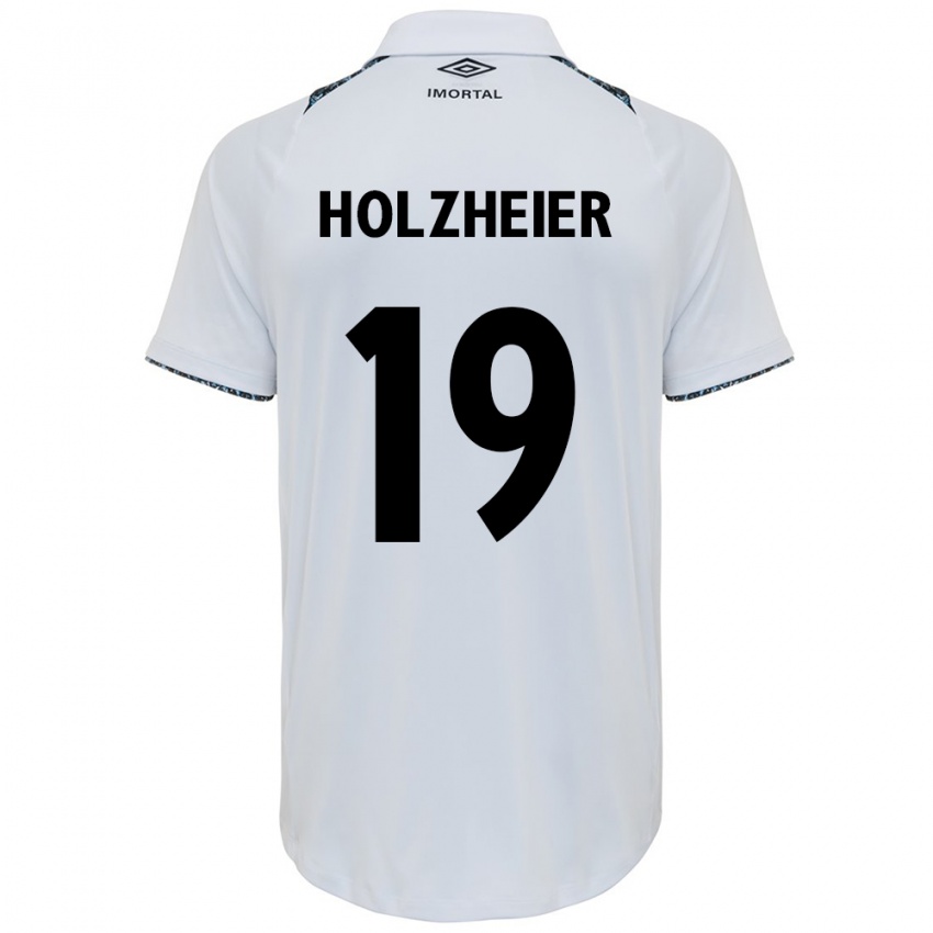 Hombre Camiseta Agostina Holzheier #19 Blanco Azul 2ª Equipación 2024/25 La Camisa Argentina