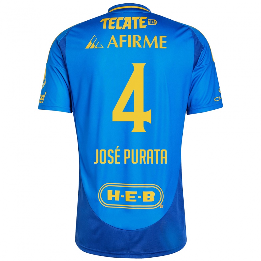 Hombre Camiseta Juan Jose Purata #4 Azul Amarillo 2ª Equipación 2024/25 La Camisa Argentina