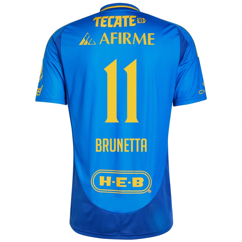 Hombre Camiseta Juan Brunetta #11 Azul Amarillo 2ª Equipación 2024/25 La Camisa Argentina