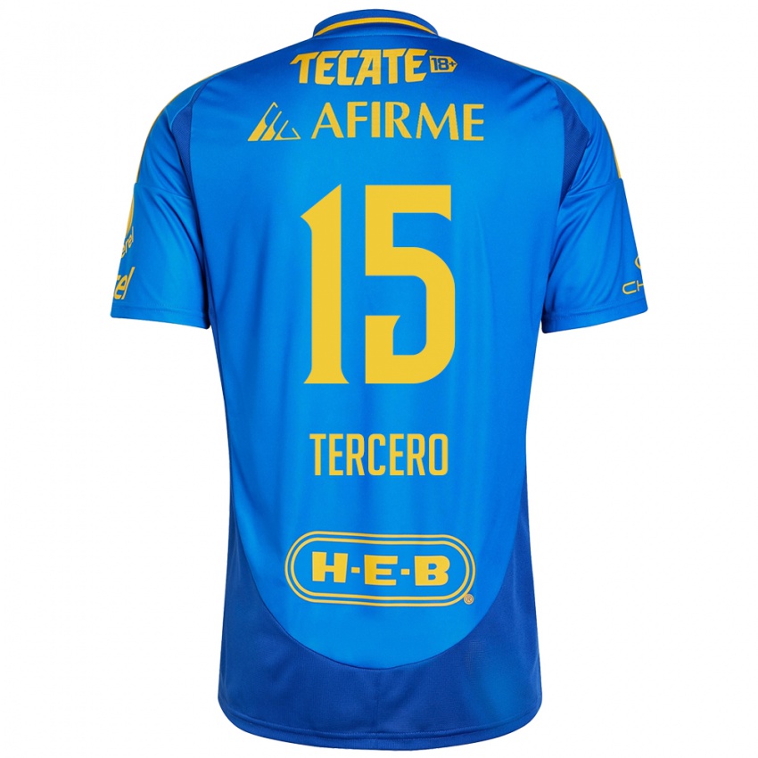 Hombre Camiseta Eduardo Tercero #15 Azul Amarillo 2ª Equipación 2024/25 La Camisa Argentina