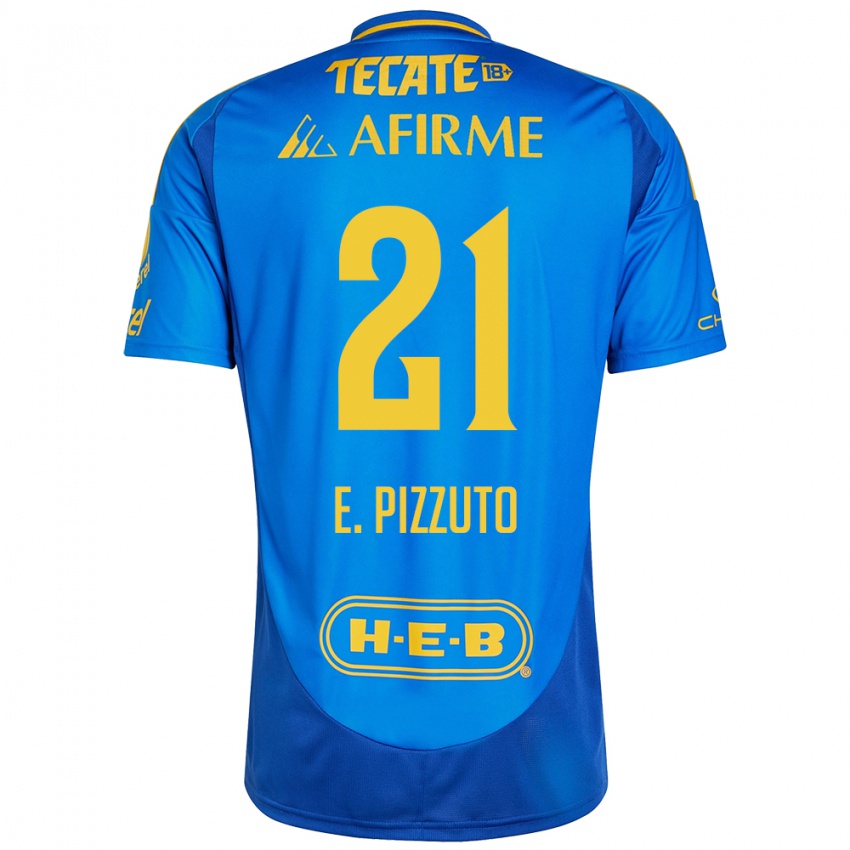 Hombre Camiseta Eugenio Pizzuto #21 Azul Amarillo 2ª Equipación 2024/25 La Camisa Argentina