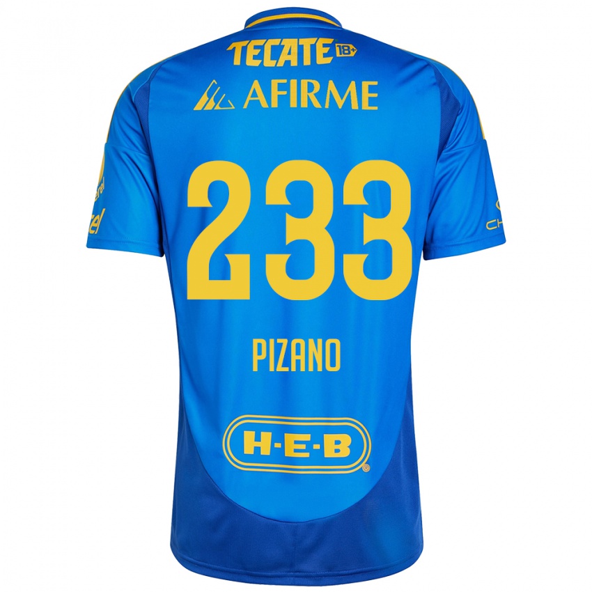 Hombre Camiseta Juan Pizano #233 Azul Amarillo 2ª Equipación 2024/25 La Camisa Argentina