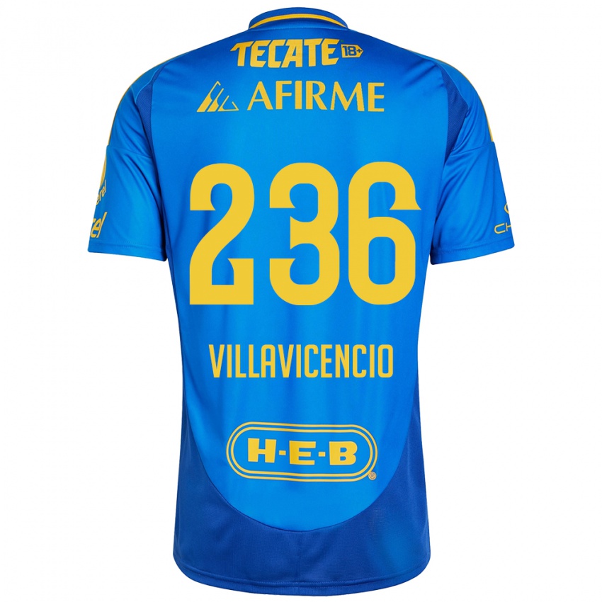 Hombre Camiseta Edgar Villavicencio #236 Azul Amarillo 2ª Equipación 2024/25 La Camisa Argentina