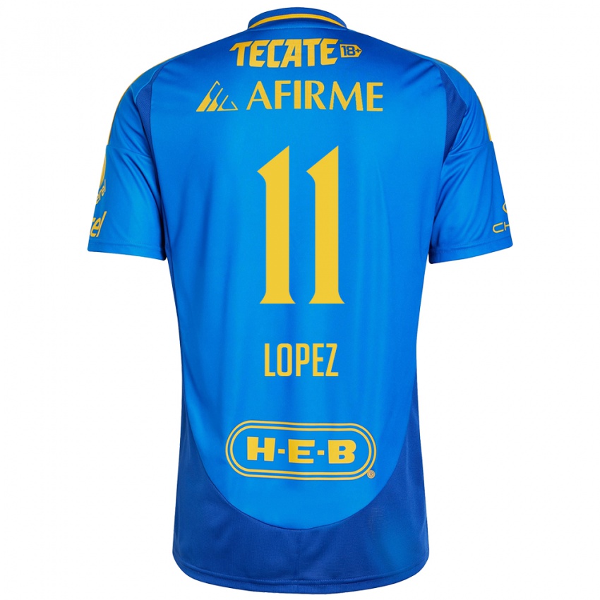 Hombre Camiseta Nicolas Lopez #11 Azul Amarillo 2ª Equipación 2024/25 La Camisa Argentina