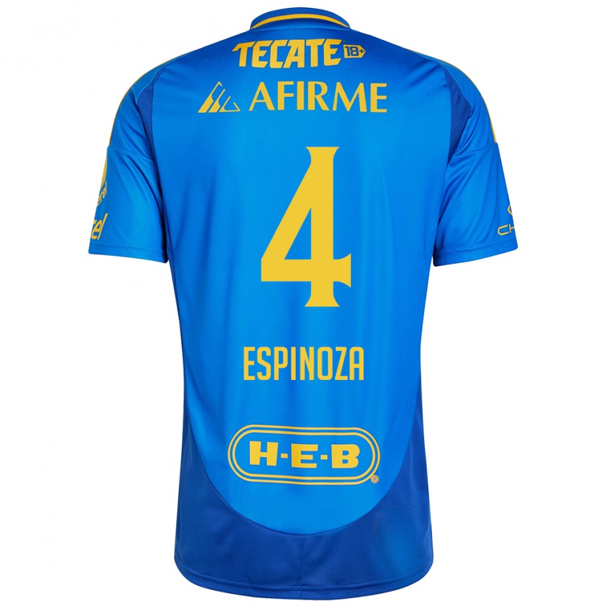 Hombre Camiseta Greta Espinoza #4 Azul Amarillo 2ª Equipación 2024/25 La Camisa Argentina