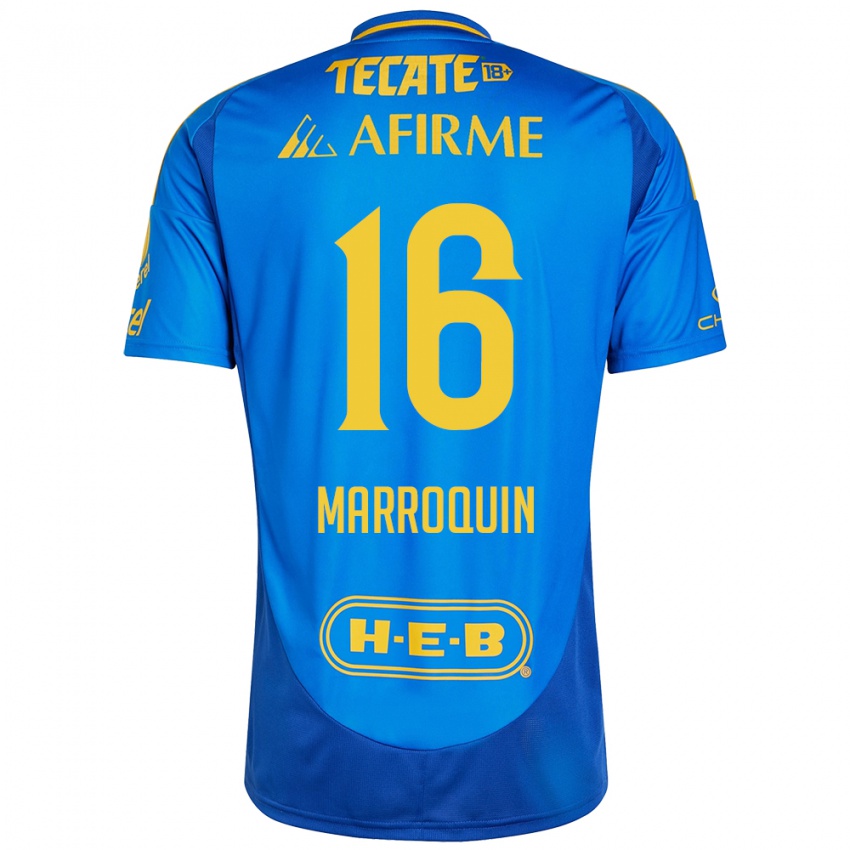 Hombre Camiseta Ammanda Marroquin #16 Azul Amarillo 2ª Equipación 2024/25 La Camisa Argentina