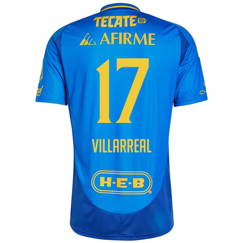 Hombre Camiseta Natalia Villarreal #17 Azul Amarillo 2ª Equipación 2024/25 La Camisa Argentina